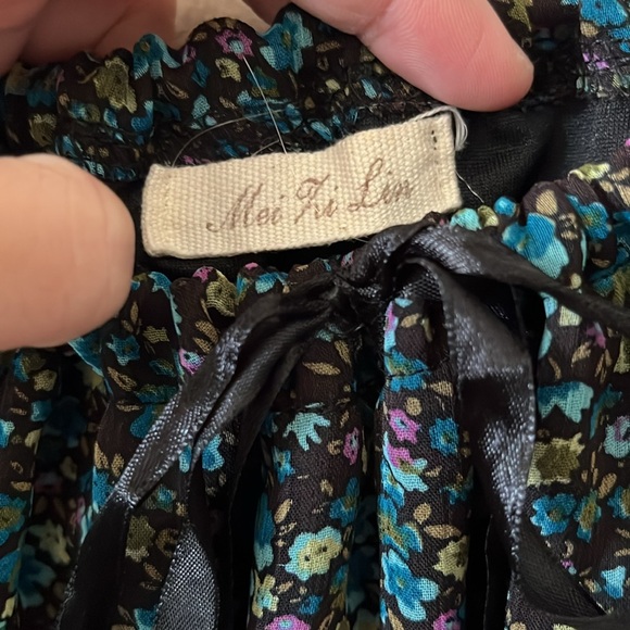 Mei Li Lin Blue Black Floral Mini Ruffle Dress XS/S P - Picture 8 of 10